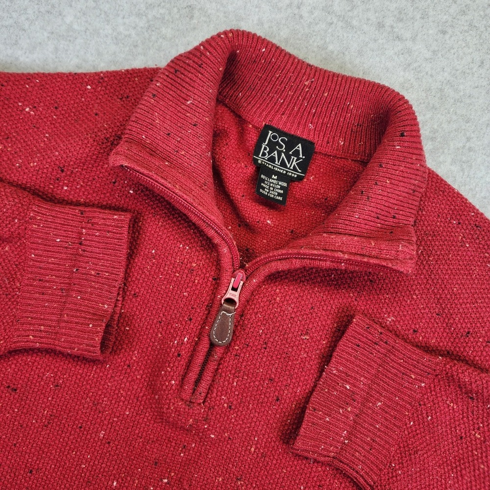 Jos A Bank Lambs‎ Wool Blend 1/4 Zip Sweater Mens M Speckled Red Mock Neck